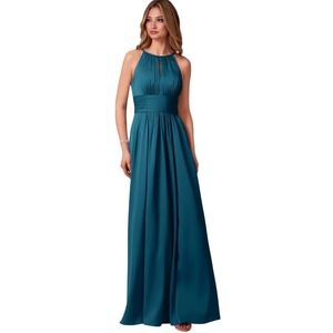 AZAZIE Bonnie Bridesmaid Dress Size 16 Ink Blue High Neck Long Halter Wedding